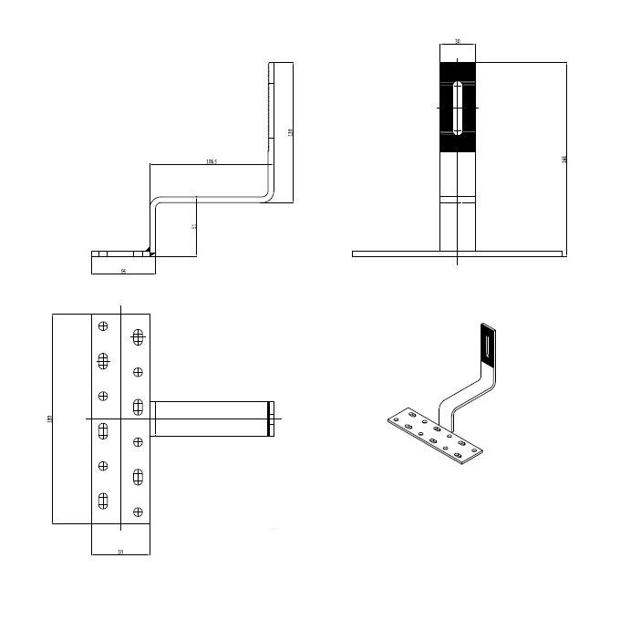 Three View of steel roof hook