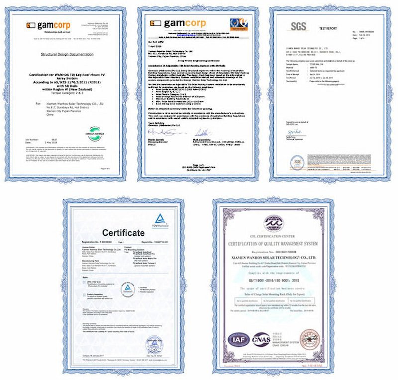 Certificate of pv solar panel ground support